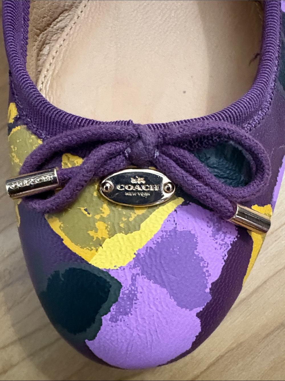 Coach Purple Floral Canvas Ballet Flats with Bow Accents - Picture 8 of 10